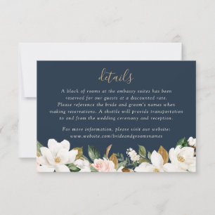 Invitation Floral Elegant Magnolia Blush Navy Neutre Détails