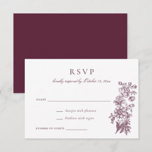 Invitation Floral Elégant Mariage Vintage Bourgogne RSVP
