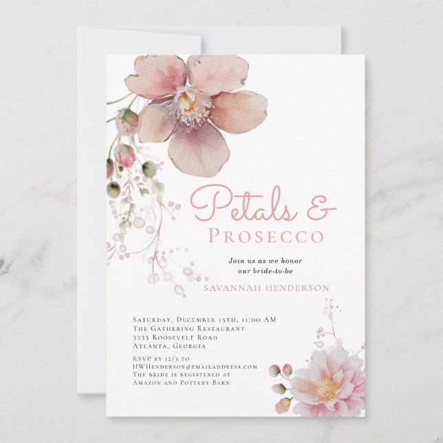 Invitation Floral Élégant Pétales et Fête des mariées Prosecc (Devant)