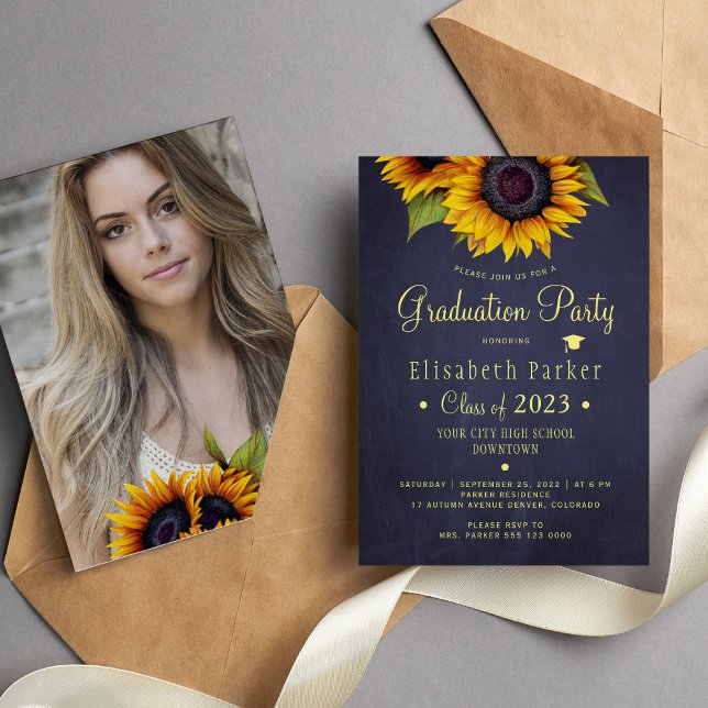 Invitation Floral élégant PHOTO fête de graduation rustique (Créateur téléchargé)