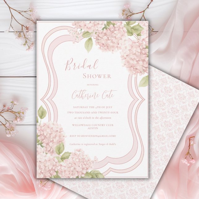 Invitation Floral Elegant Pink Hydrangea Bridal Shower  (Créateur téléchargé)