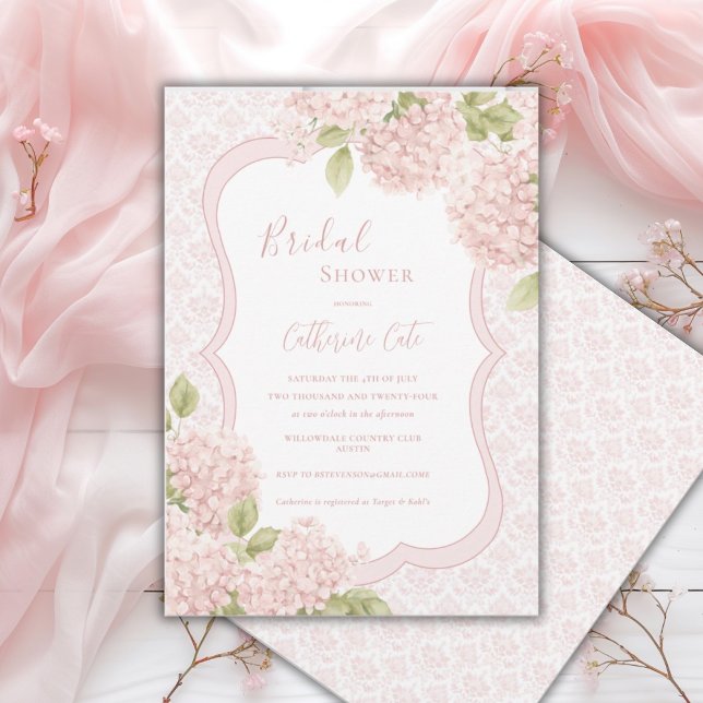 Invitation Floral Elegant Pink Hydrangea Bridal Shower  (Créateur téléchargé)