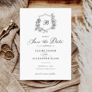 Invitation Floral Elegant Rose Crest Monogramme Enregistrer l