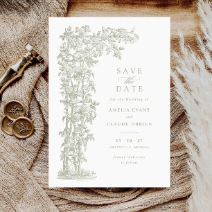 Invitation Floral Elegant Roses Vintages Trellis Sage Mariage