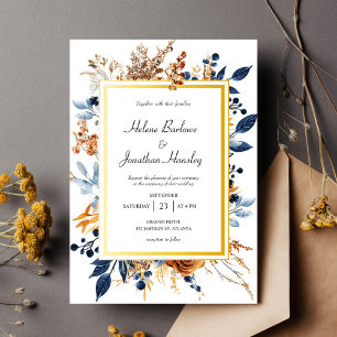 Invitation Floral Elegant Rustique Navy Blue Terracotta Maria