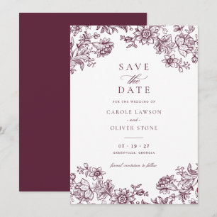 Invitation Floral Elegant Vintage Bourgogne Enregistrer la da