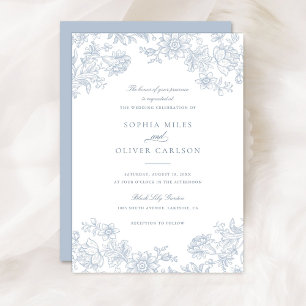 Invitation Floral Elegant Vintage Dusty Blue Mariage