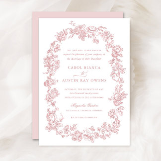 Invitation Floral Elegant Vintage Français Blush Rose Mariage