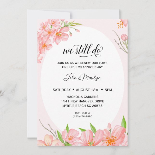 Invitation Floral Elegant Vow Renouvellement Anniversaire Inv (Devant)