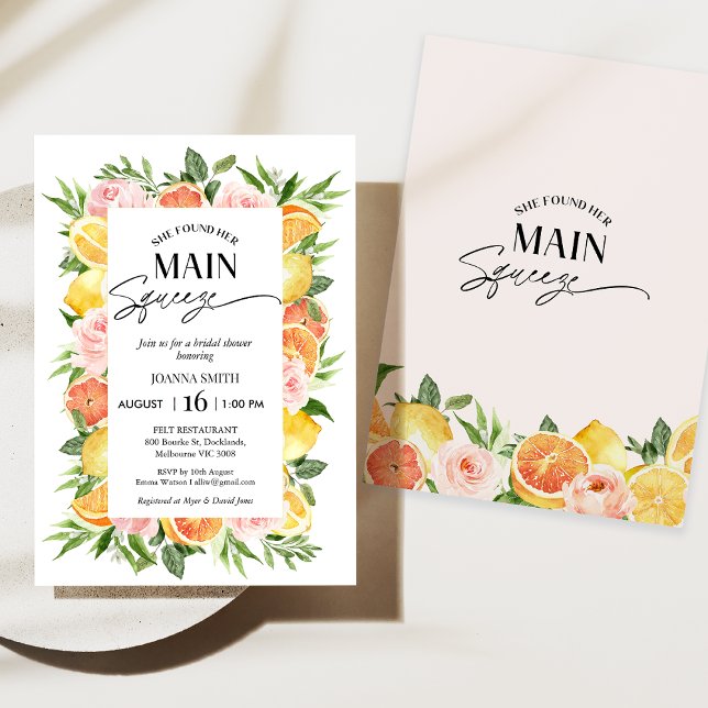 Invitation Floral Elle A Trouvé Sa Fête des mariées De Squeez (She Found her main Squeeze Bridal Shower Invitation, Floral Citrus Bridal Shower Invitation, Lemon )