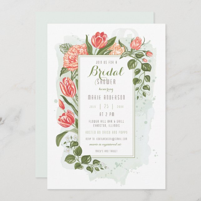 Invitation Floral Embrasser l'invitation de douche nuptiale (Devant / Derrière)