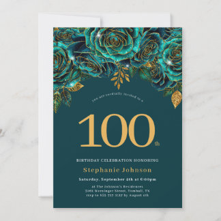 Invitation Floral Emerald Vert et or 100e anniversaire