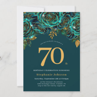 Invitation Floral Emerald Vert et or 70e anniversaire