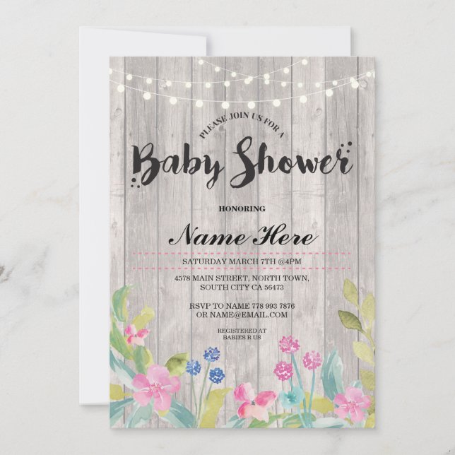 Invitation floral en bois de lumières de fille ou (Devant)