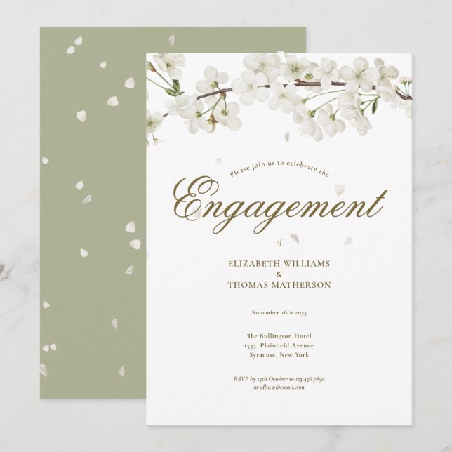 Invitation  Floral Engagement Party White Blossom (Devant / Derrière)