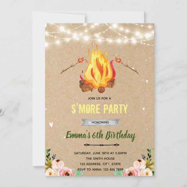 Invitation Floral est plus bonfire fête du barbecue (Devant)