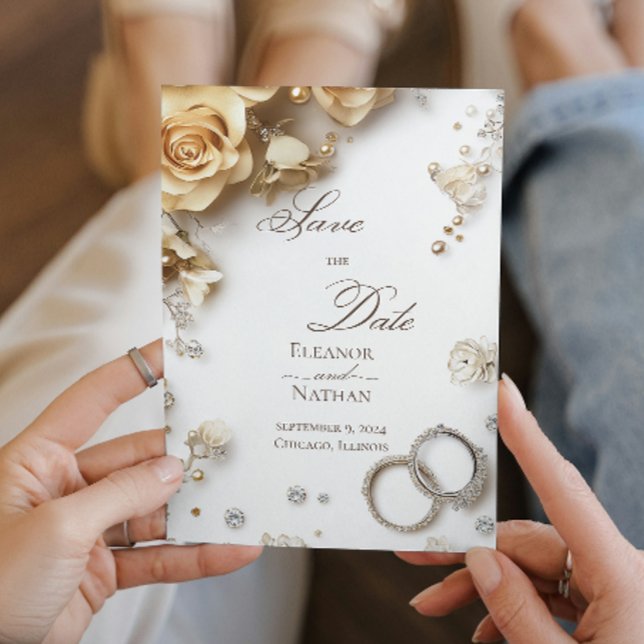 Invitation Floral et deux anneaux mariages sophistiqués (Créateur téléchargé)