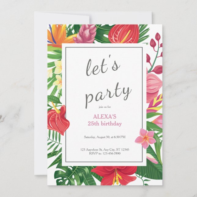 Invitation Floral exotique multicolore Fêtons anniversaire (Devant)