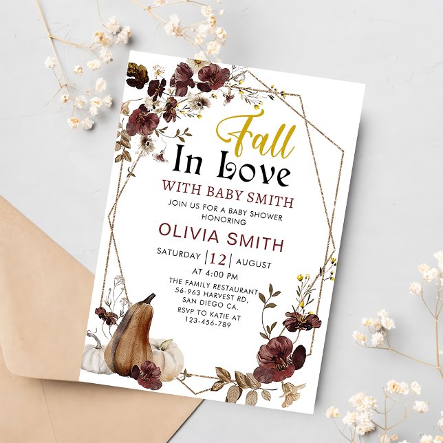 Invitation Floral Fall in Love Baby shower Citrouille (Créateur téléchargé)