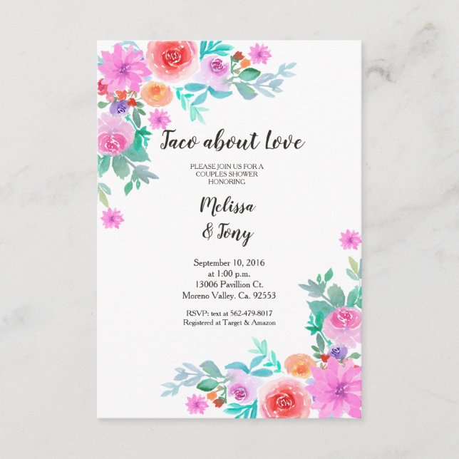 Invitation Floral Fiesta Taco, une douche pour les couples am (Devant)
