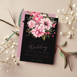 Invitation Floral Fleurs roses noires foncé Mariage esthétiqu