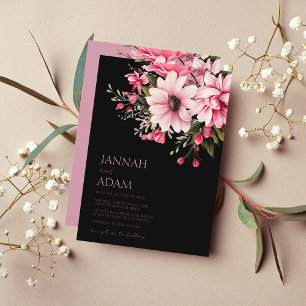 Invitation Floral Fleurs roses noires foncé Mariage esthétiqu