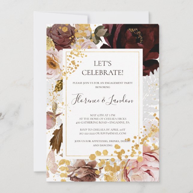 Invitation Floral flush moderne | Célébrons (Devant)