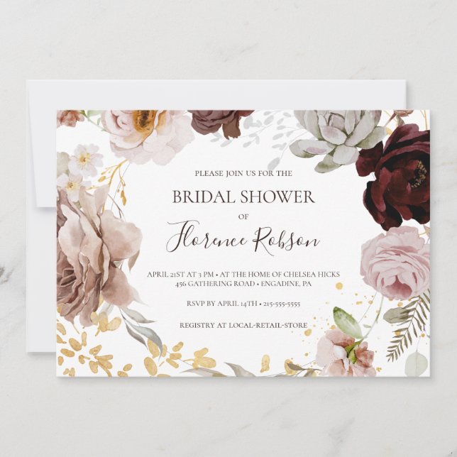 Invitation Floral flush moderne | Fête des mariées horizontal (Devant)