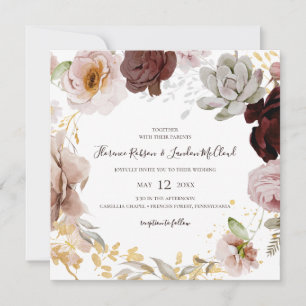 Invitation Floral flush moderne Mariage de couronne Carré