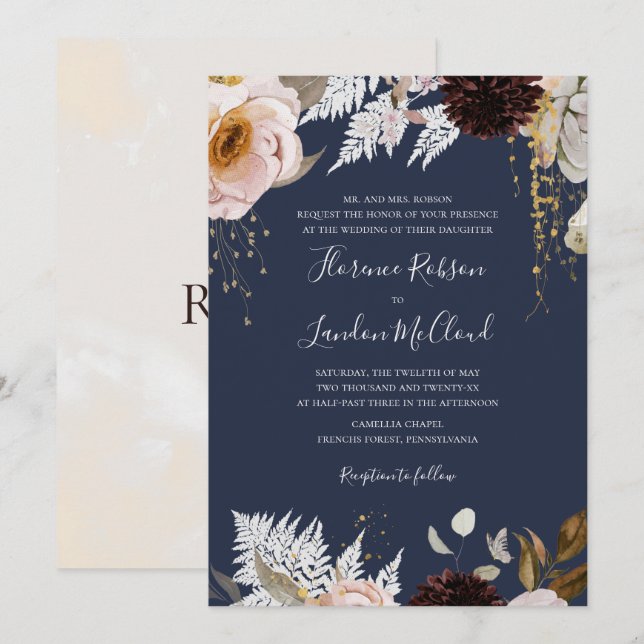 Invitation Floral flush moderne | Mariage traditionnel de la  (Devant / Derrière)