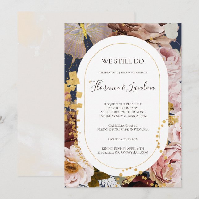 Invitation Floral flush moderne | Marine Nous Continuons À Fa (Devant / Derrière)