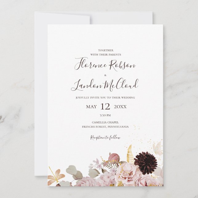 Invitation Floral flush moderne | Simple tout en un Mariage (Devant)