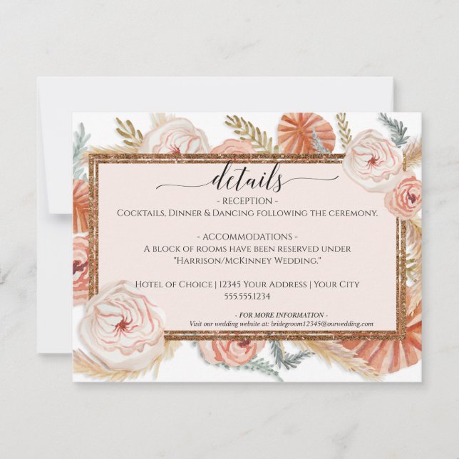 Invitation Floral Foliage Boho Desert Pampas Détails du Maria (Devant)