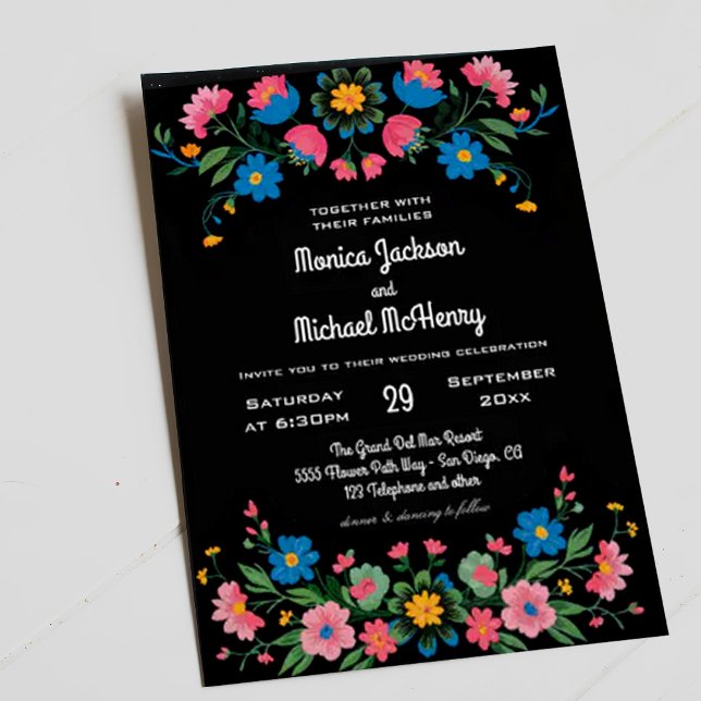 Invitation Floral Folk Black Mexico Cinco de Mayo Mariage (Créateur téléchargé)
