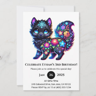 Invitation Floral Folk Imaginaire Wolf Anniversaire