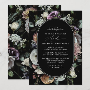 Invitation Floral foncé   Élégant Mariage Black Moody