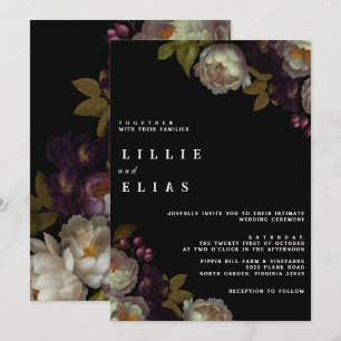 Invitation Floral foncé moderne   Moody Mariage noir et blanc