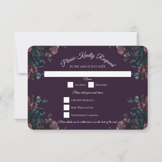 Invitation Floral foncé violet élégant Mariage Maroon Mauve (Devant)