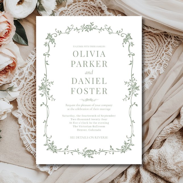 Invitation Floral French Victorian Sage Green Wedding  (Créateur téléchargé)
