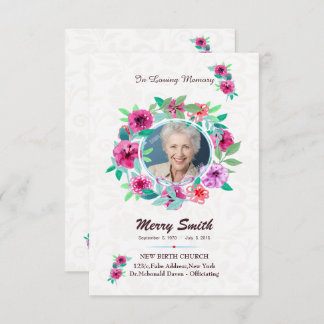 Invitation Floral Funeral Prayer Card Template