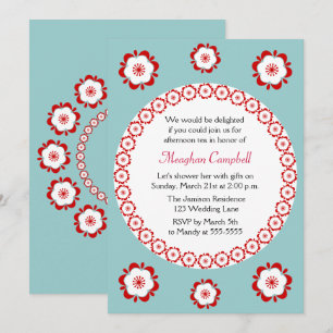 Invitation Floral Garland Turquoise Fête des mariées rouge