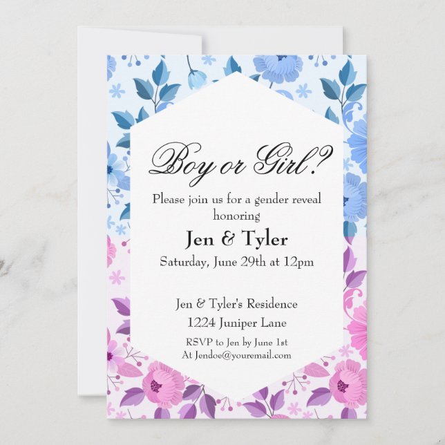 Invitation Floral Genre révéler papeterie (Devant)