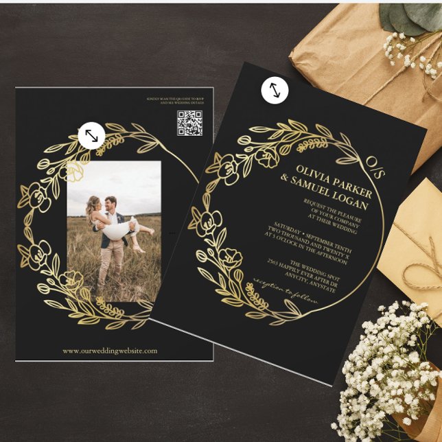 Invitation Floral Géométrique, QR Code, Monogramme Mariage ph (Créateur téléchargé)