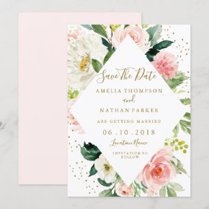 Invitation Floral Géométrique Rose Blush Or Enregistrer La Da