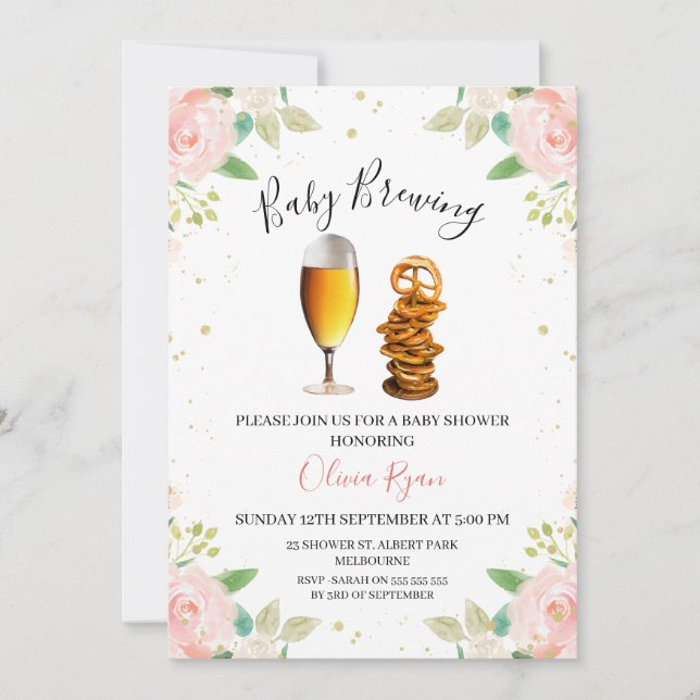 Invitation Floral Girls Beer Baby Baby shower de brasserie (Devant)