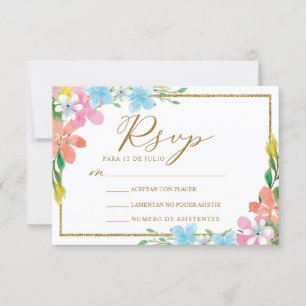 Invitation Floral Gold Bordure Nuestra Boda Mariage RSVP