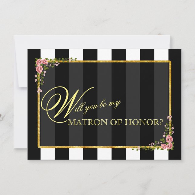 Invitation Floral Gold Foil VOUDREZ-VOUS ÊTRE MA MATRON D'HON (Devant)