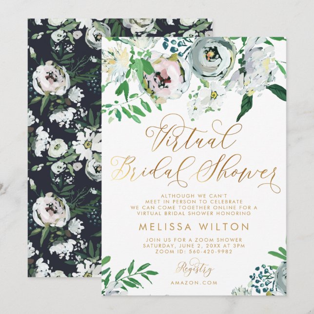 Invitation Floral Gouache Boho Flower Fête de l'mariée virtue (Devant / Derrière)