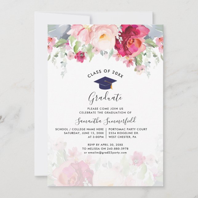 Invitation Floral Graduation 2024 Script Party (Devant)