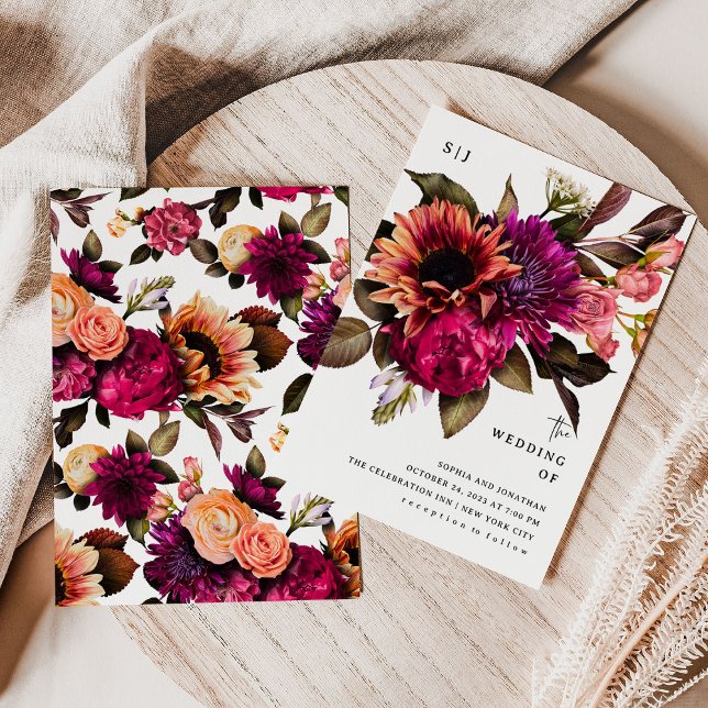 Invitation Floral gras | Mariage dramatique et élégant (Créateur téléchargé)